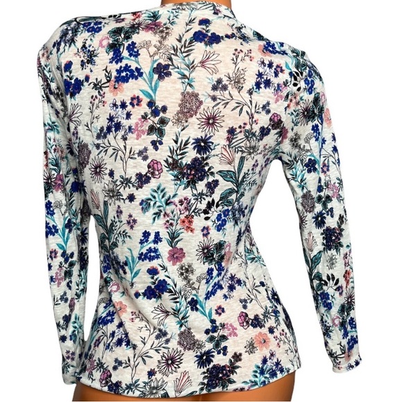 Rebecca Taylor linen floral 3/4 sleeve top - Picture 3 of 8